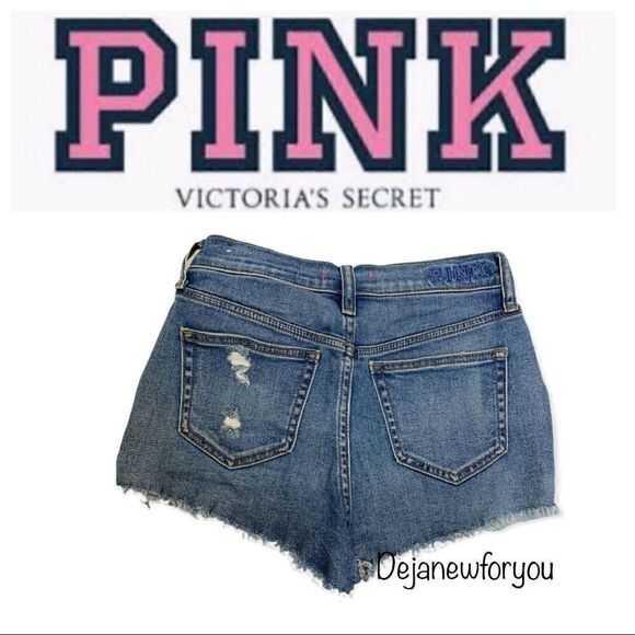 PINK Victoria's Secret High-Waist Denim Distressed Shorts - Picture 2 of 4